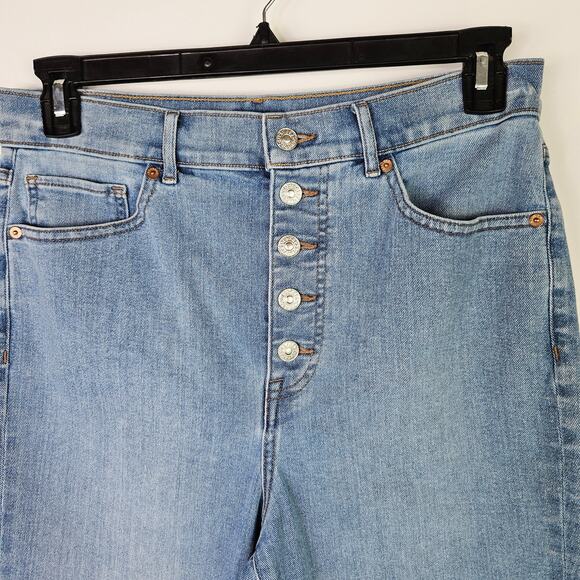 Express Women’s Slim Super High Rise Crop Jeans Size 10S Button Fly Medium Wash - Picture 5 of 9